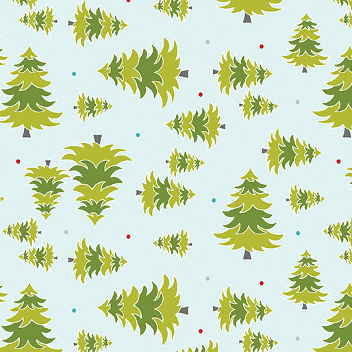 (4.5 yd) Benartex A Cozy Winter Tossed Pines Aqua 13153P-04 Pearlized Accents