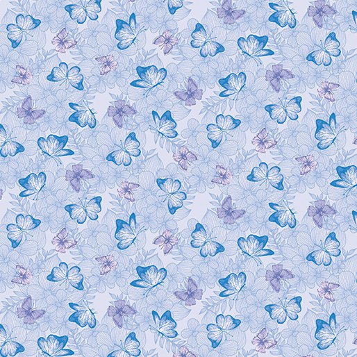 (2.5 yd) Benartex Judy's Bloom Butterfly Blue 13553-50