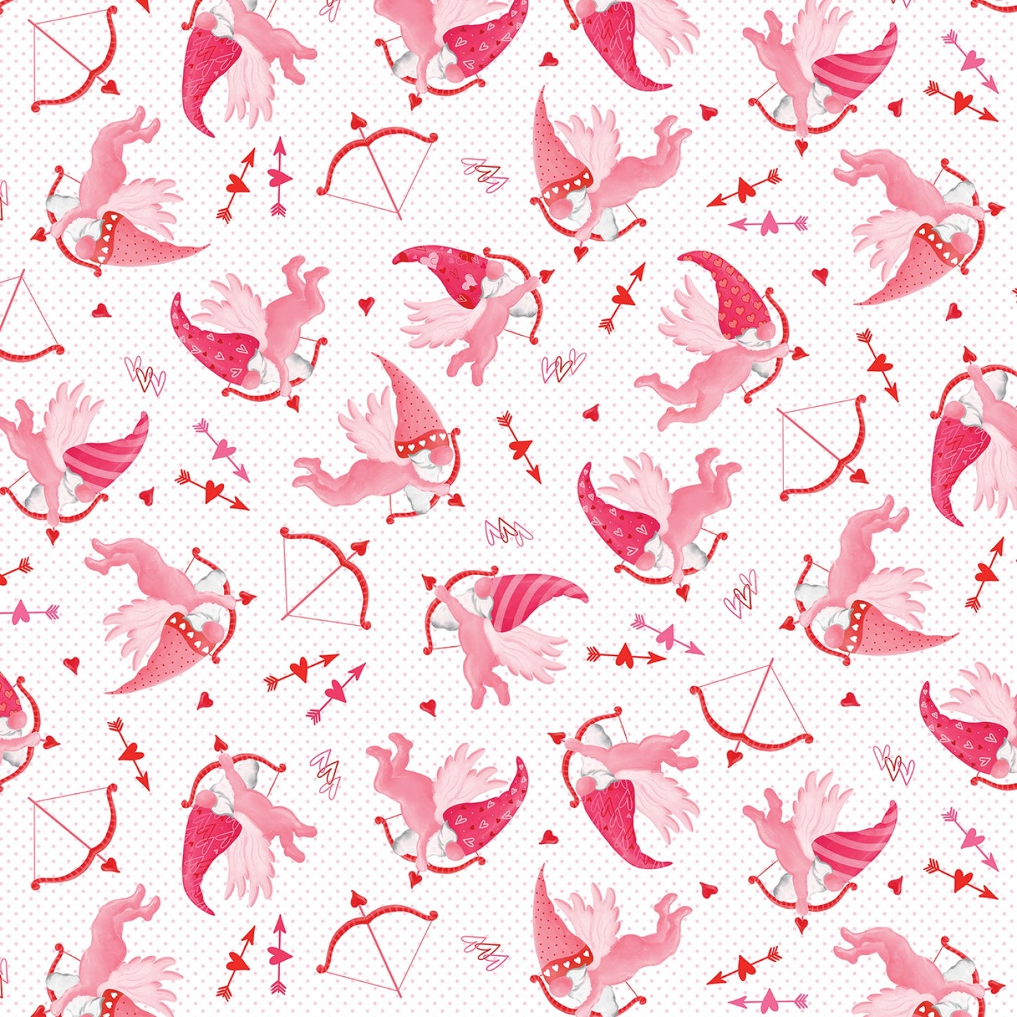 (3 yd) Riley Blake Be My Gnomie Cupid Gnomes White 14089-09