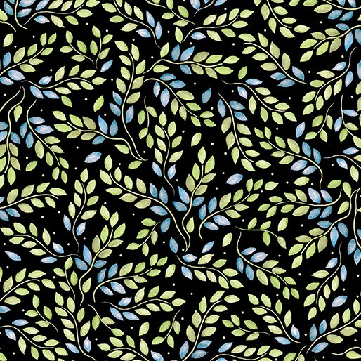 (2 yd) Benartex Falling For Gnomes Leafy Sprigs Black 14239-12