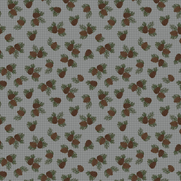 (4.5 yd) Benartex Winter Forest Wooly Pine Cone Grey 16003-13