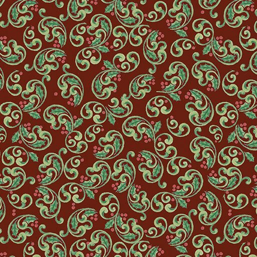(3 yd) Benartex The Night Before Christmas Berry Scroll Dark Red 16034-19