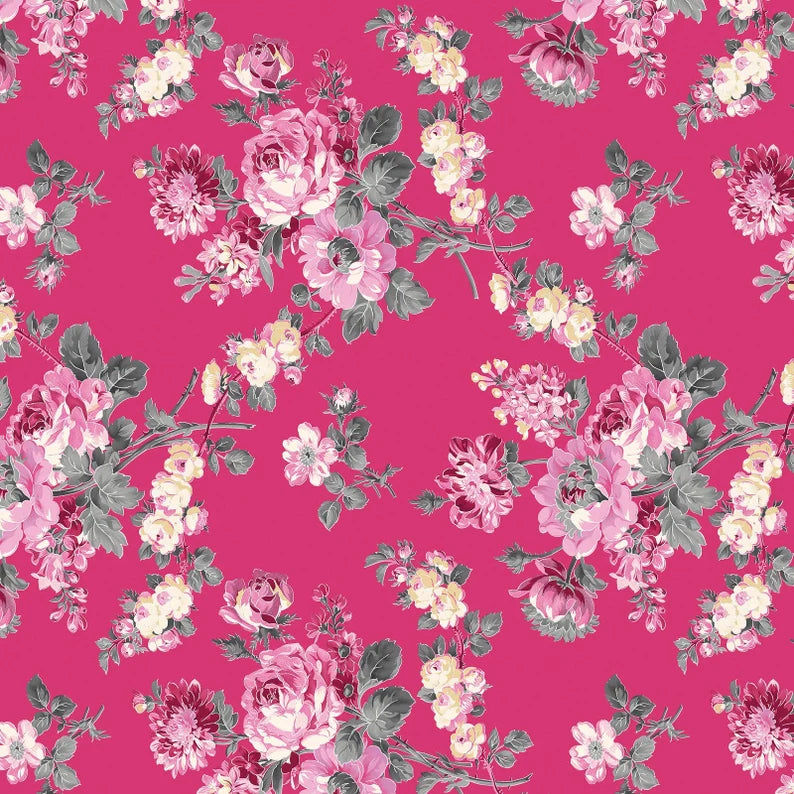 (4 yd) Benartex Promise Me Grandiflora Rose 13556P-26 (Pearlized)