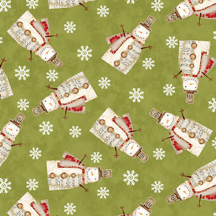 (1.5 yd) Benartex White Christmas Musical Snowmen Green 16266-44