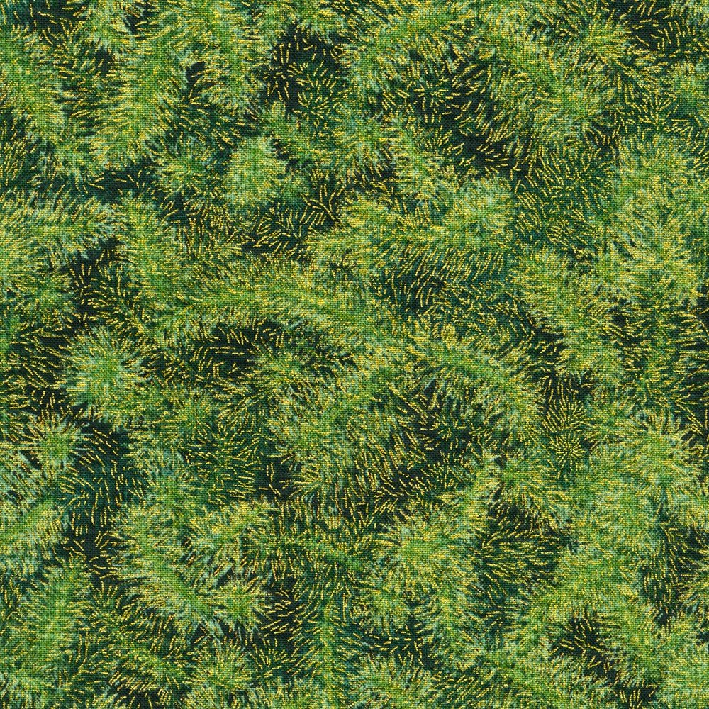 (5 yd) Robert Kaufman Holiday Flourish Snow Flower Gold SRKM-21602-274 Pine Evergreen Metallic Accents