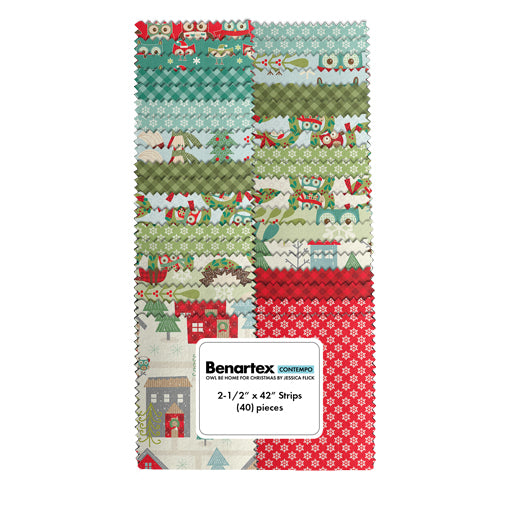 Benartex Owl Be Home For Christmas Strip-pies - 40 2.5" Strips