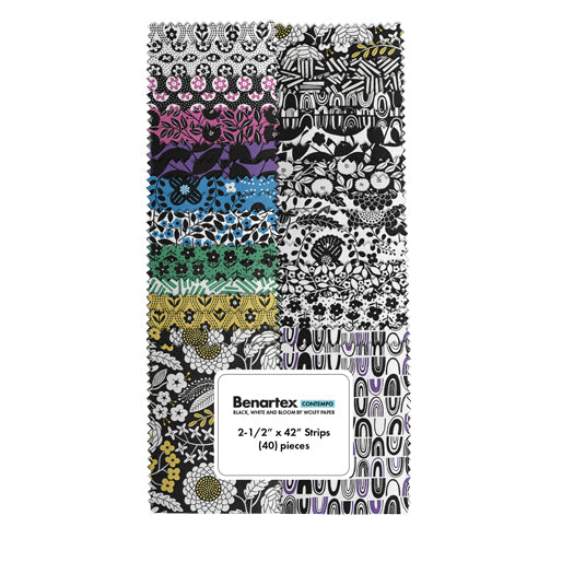 Benartex Black, White and Bloom Strip-pies - 40 2.5" Strips