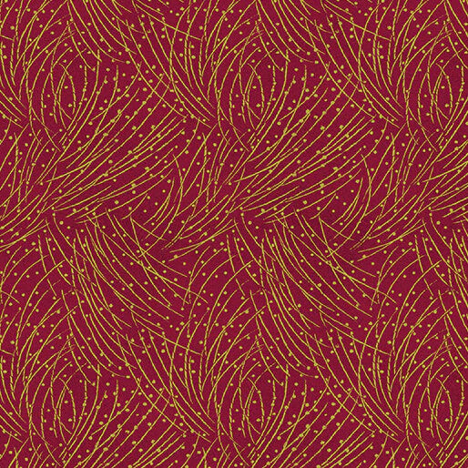 (3 yd) Benartex A Festive Medley Golden Pine Red 4745M-10 (Metallic)