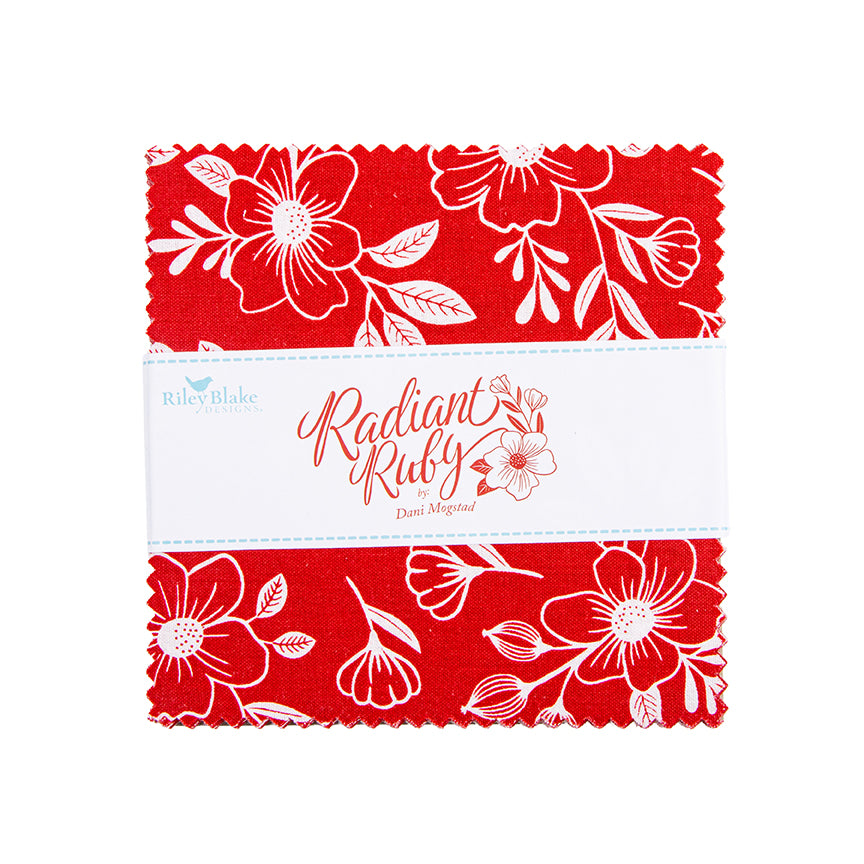 Charm Pack 5x5 Squares - Riley Blake Radiant Ruby 5-inch Stacker - 40 5" Squares