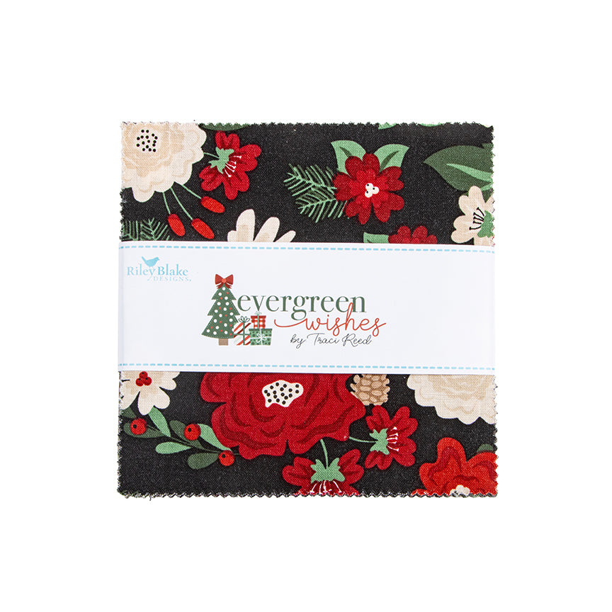 Charm Pack 5x5 Squares - Riley Blake Evergreen Wishes 5-inch Stacker - 40 5" Squares