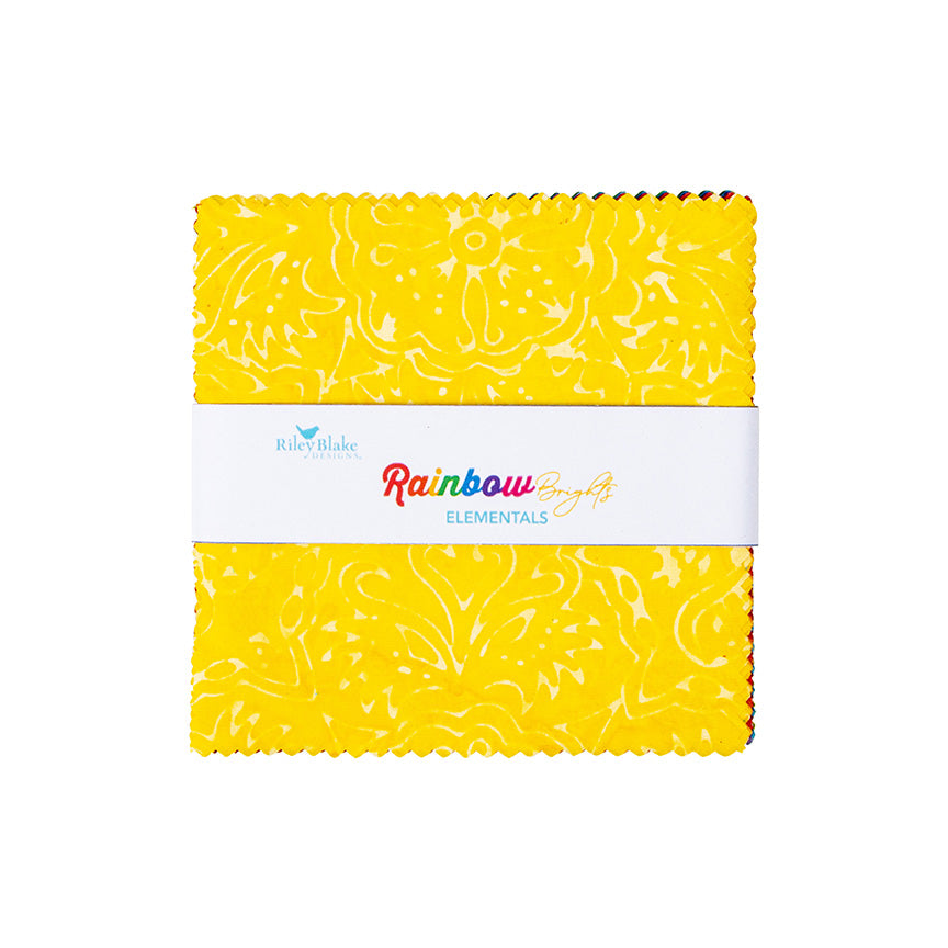Charm Pack 5x5 Squares - Riley Blake Rainbow Brights Elementals Batiks 5-inch Stacker - 40 5" Squares