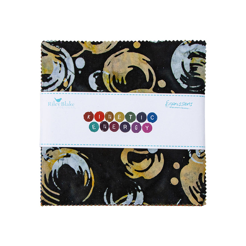 Charm Pack 5x5 Squares - Riley Blake Kinetic Energy Batik 5-inch Stacker - 40 5" Squares