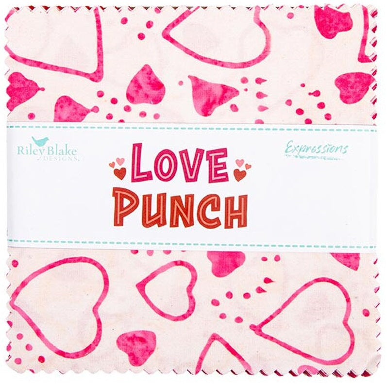 Charm Pack 5x5 Squares - Riley Blake Love Punch 5-inch Stacker - 40 5" Square