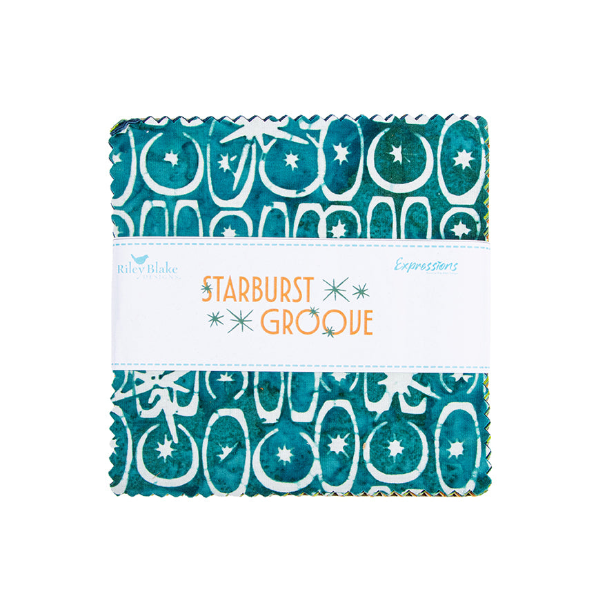Charm Pack 5x5 Squares - Riley Blake Starburst Groove Batiks 5-inch Stacker - 40 5" Squares