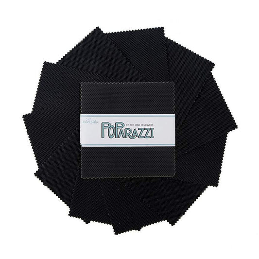 Charm Pack 5x5 Squares - Riley Blake POParazzi (Lil Pop!) Black On Black 5-inch Stacker - 40 5" Square