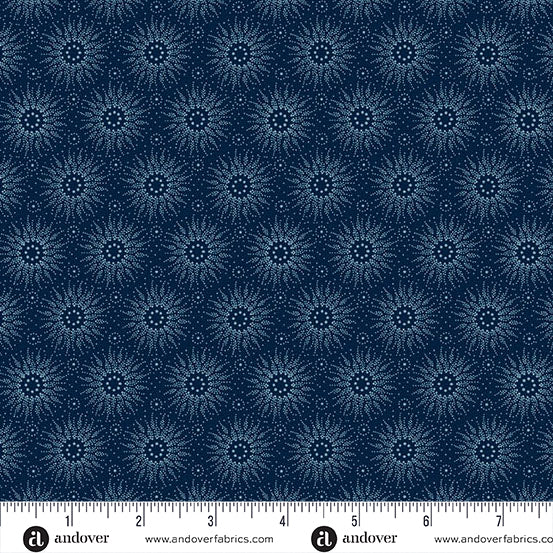 (4 yd) Andover/Makower UK Little Gems 1262-B Sun Burst Denim
