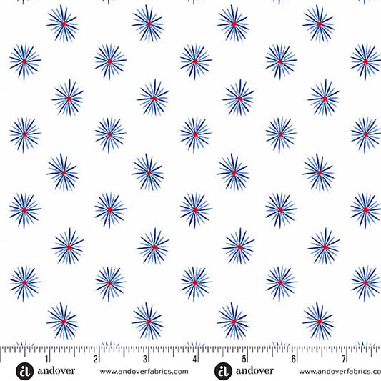 (5 yd) Andover/Makower UK Tradition A-1327-LB Light Blue Star Burst