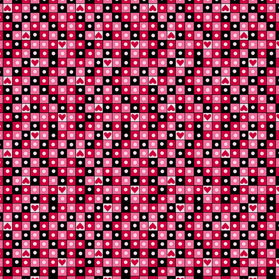 (5 yd) Andover/Makower UK Love Me Do A-474-K Heart Grid Black