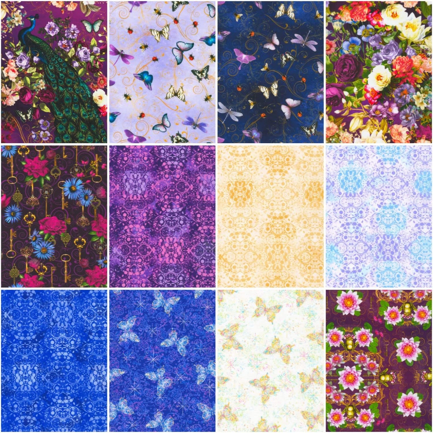 Charm Pack 5x5 Squares - Robert Kaufman "Secret Garden Aubergine Colorstory" - 40 5" Squares