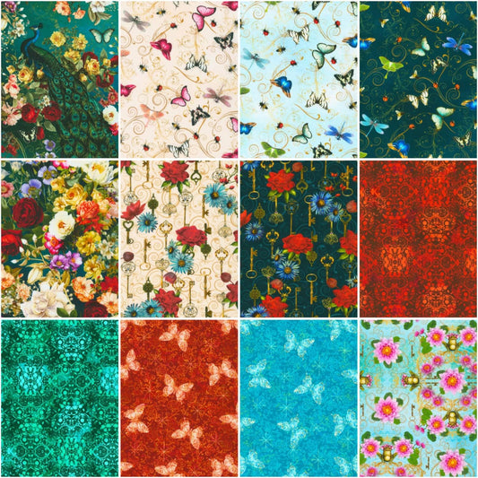 Charm Pack 5x5 Squares - Robert Kaufman "Secret Garden Jewel Colorstory" - 40 5" Squares