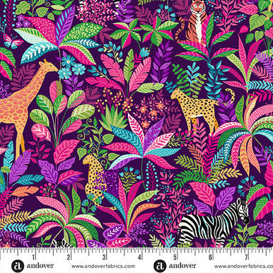 (1.5 yd) Andover/Makower UK Tropica Stripe 146-L Wildlife