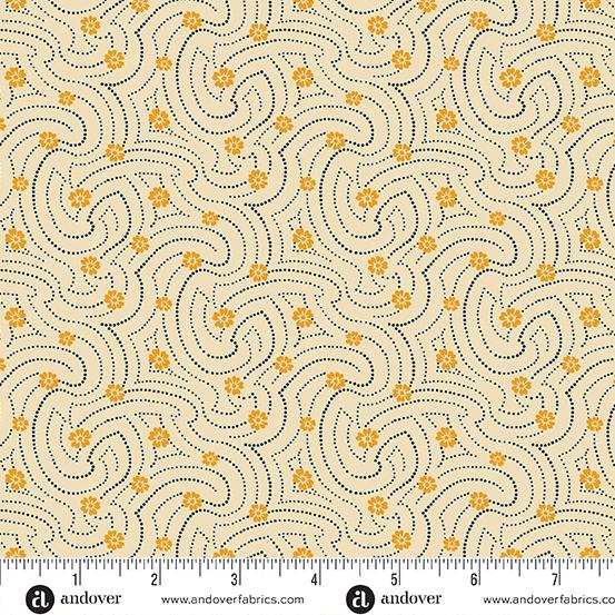 (5 yd) Andover/Makower UK Indigo Cheddar II 1141-L Swirly Dots Cream