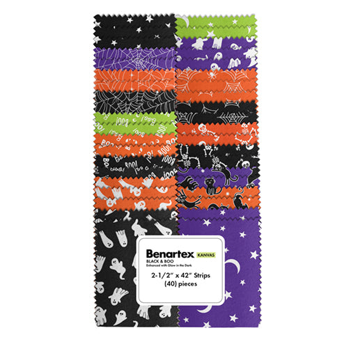Benartex Black & Boo (Halloween) Strip-pies - 40 2.5" Strips