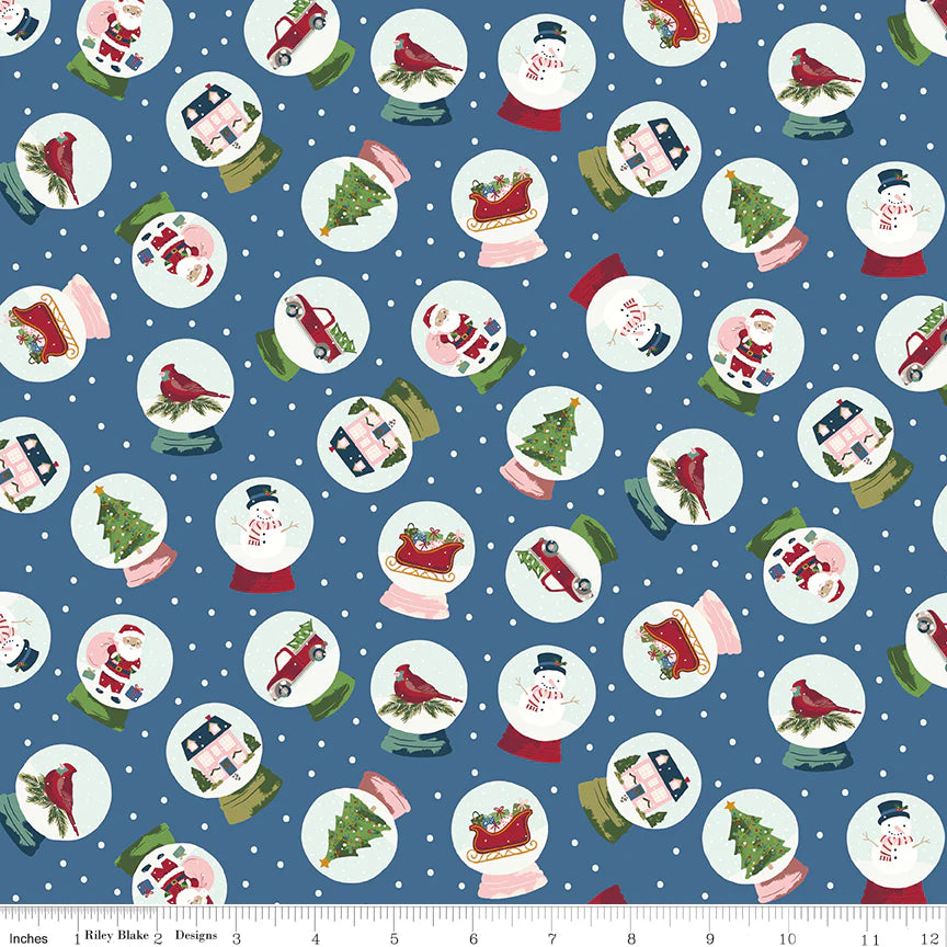 (3 yd) Riley Blake Christmas Village 12242 Denim Snow Globes
