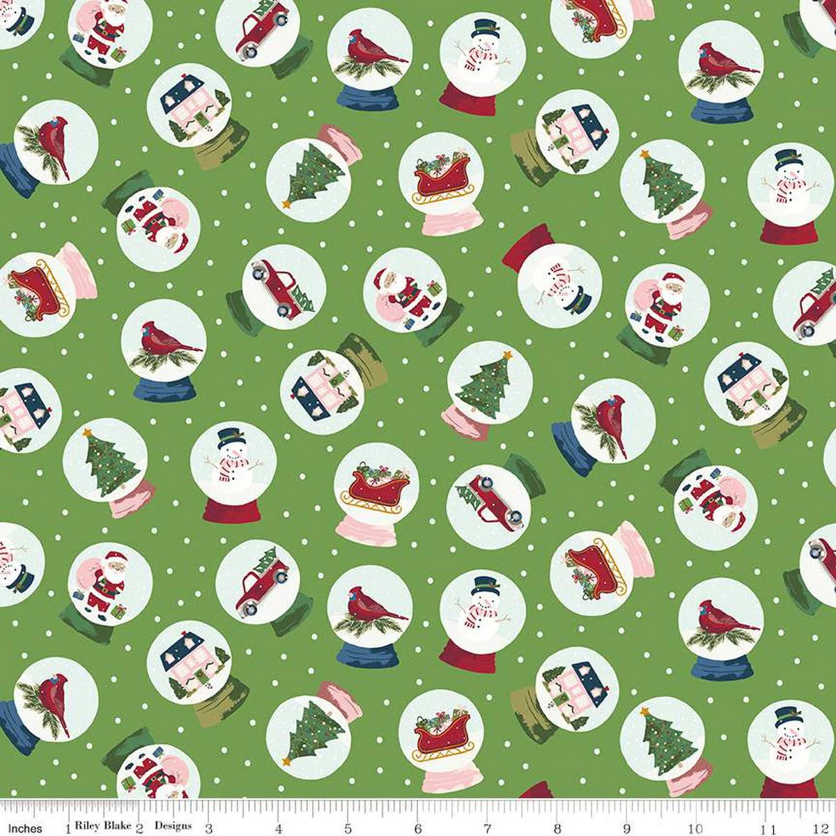 (3 yd) Riley Blake Christmas Village 12242 Green Snow Globes