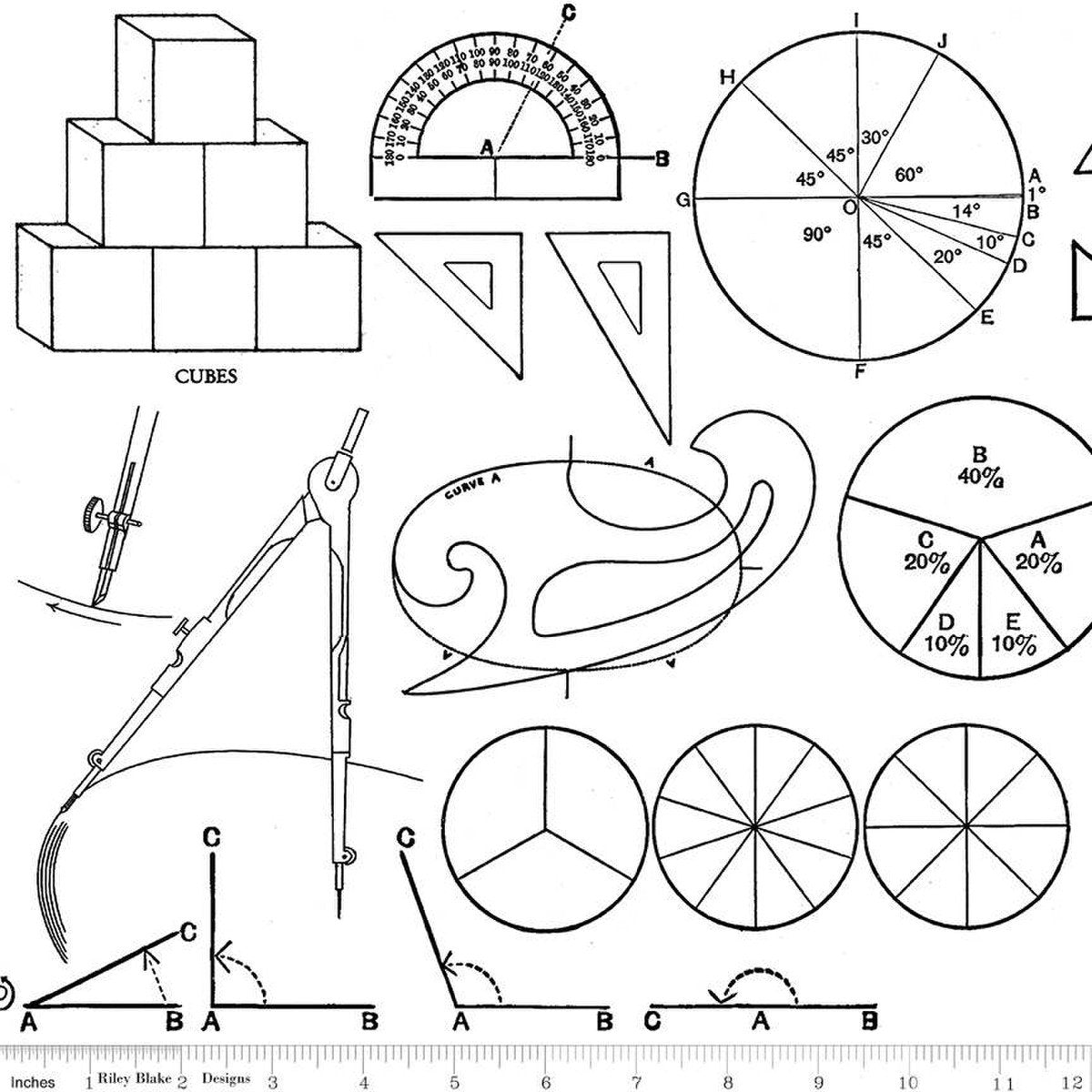 (5 yd) Riley Blake Old School 14963-White Math Graphs