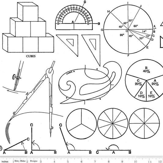 (5 yd) Riley Blake Old School 14963-White Math Graphs