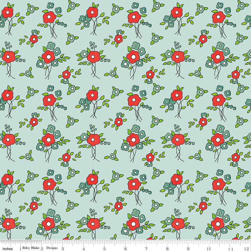 (5 yd) Riley Blake Take Heart C15386 Aqua Floral