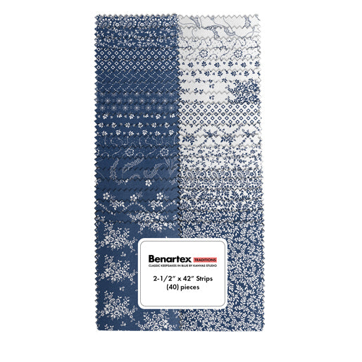 Benartex Classic Keepsakes Blue Strip-pies - 40 2.5" Strips