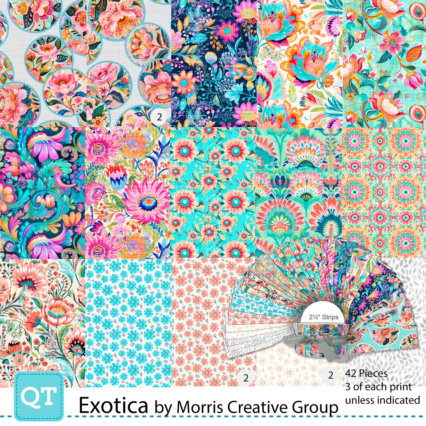 Quilting Treasures QT Fabrics - Exotica by Dan Morris Creative Group - 40 Strip Jelly Roll