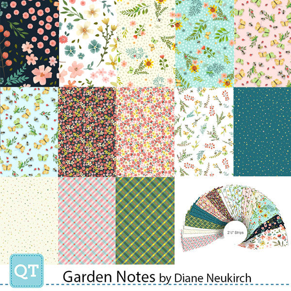 Quilting Treasures QT Fabrics - Garden Notes by Diane Neukirch - 40 Strip Jelly Roll