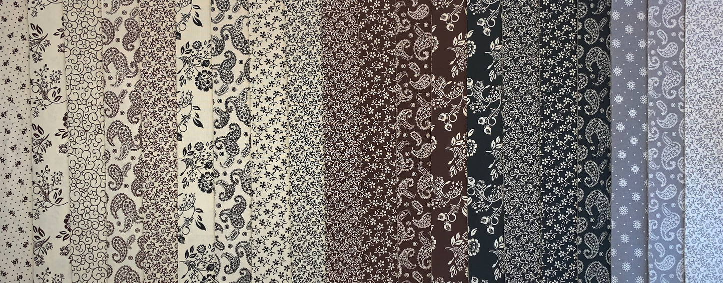 Vintage 1800s Repro - Brown/Black Fat Quarter Bundle - 20 Fabrics, 20 Total Fat Quarters