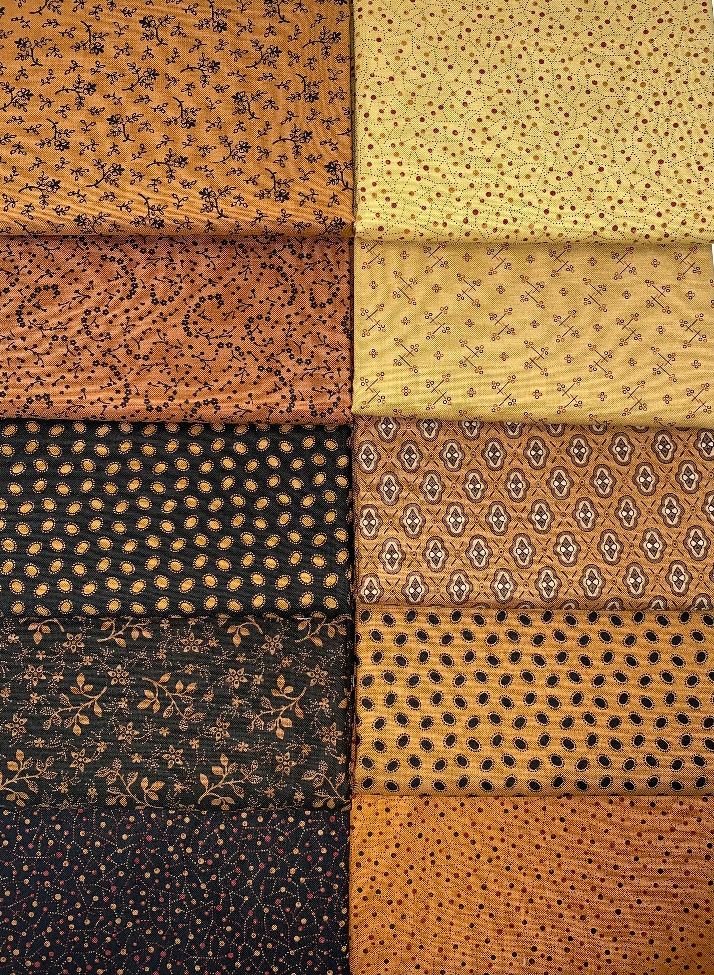 Marcus Fabrics "Butternut & Peppercorn" Half-yard Bundle - 10 Fabrics, 5 Total Yards