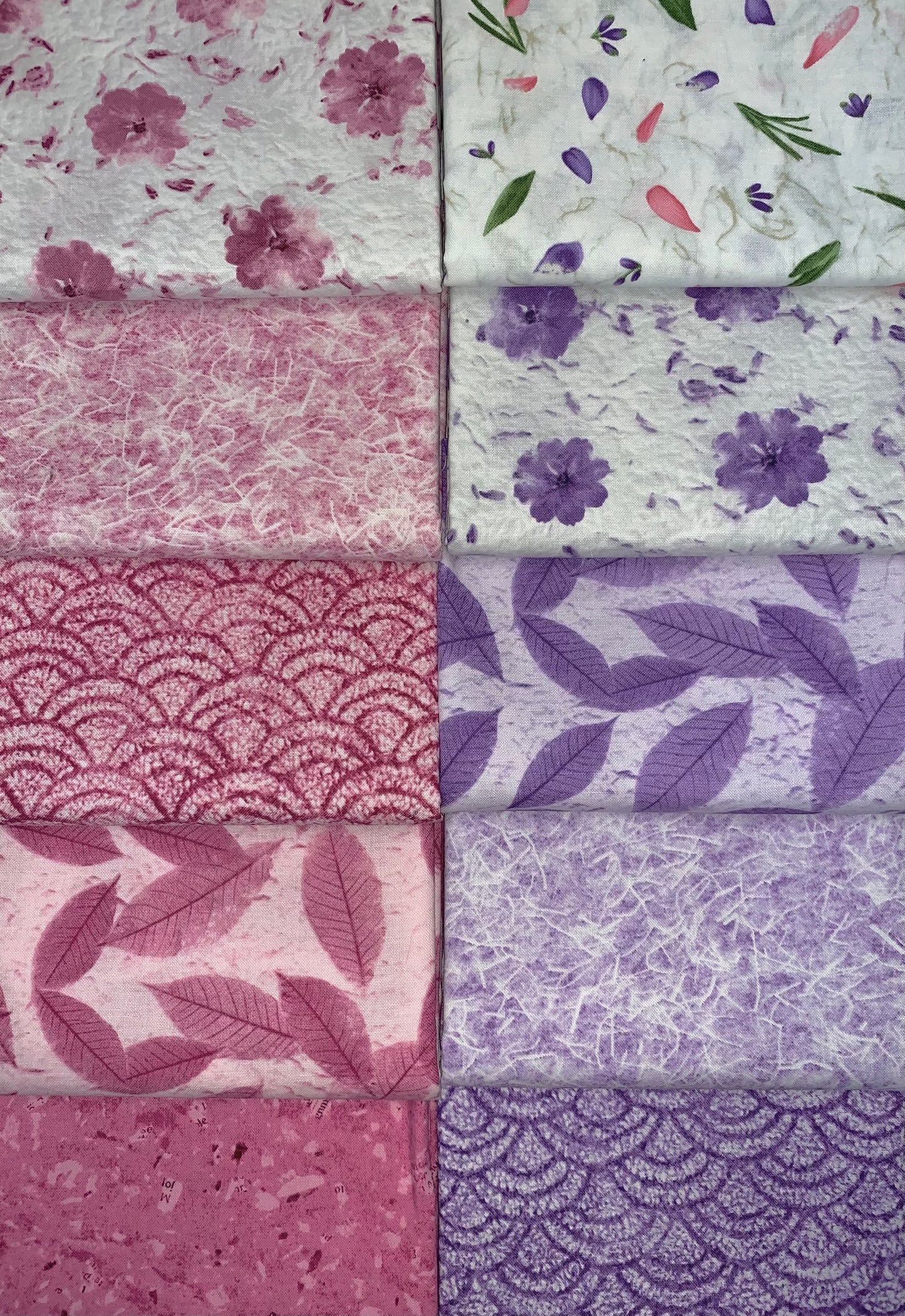Robert Kaufman "Natural Textures" (Pink/Purple Selections) Half-Yard Bundle - 10 Fabrics, 5 Total Yards