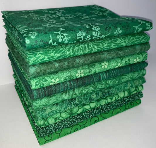 Basic Colors - Hunter/Kelly Half-yard Bundle - 10 Fabrics, 5 Total Yards