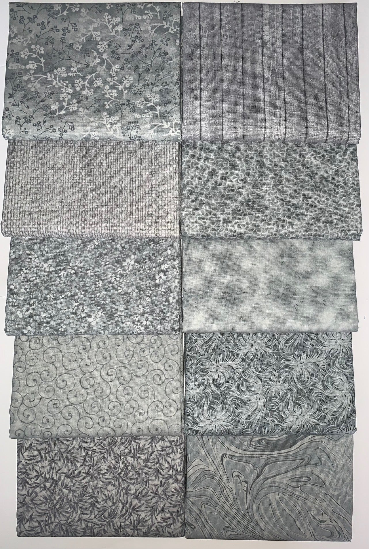 Basic Colors - Silver/Grey Half-yard Bundle - 10 Fabrics, 5 Total Yards