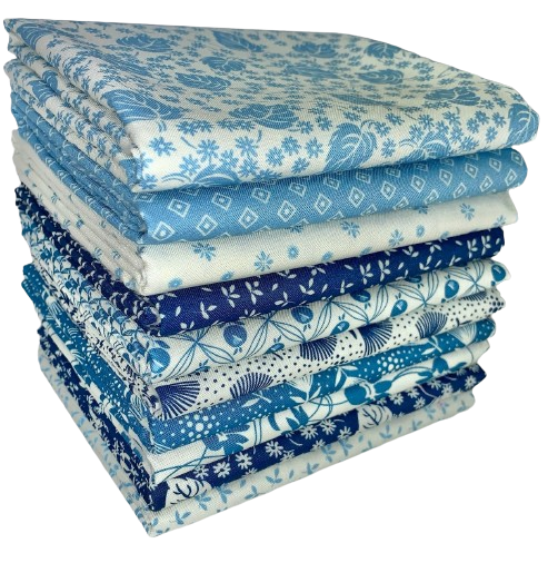 Robert Kaufman "Daisy's Bluework" Half-Yard Bundle - 10 Fabrics, 5 Total Yards