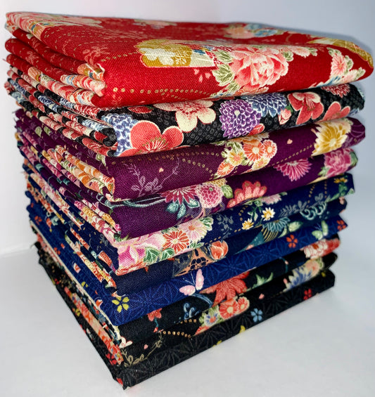 Robert Kaufman Sevenberry "Kiku" (Asian Motif) Half-Yard Bundle - 10 Fabrics, 5 Total Yards
