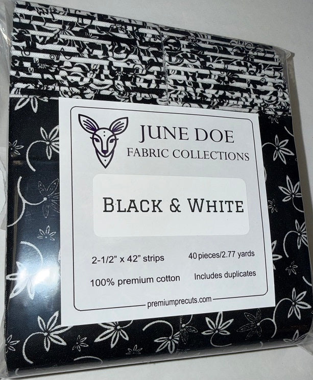 June Doe Fabric Collections - Black & White - 40-Strip Pack