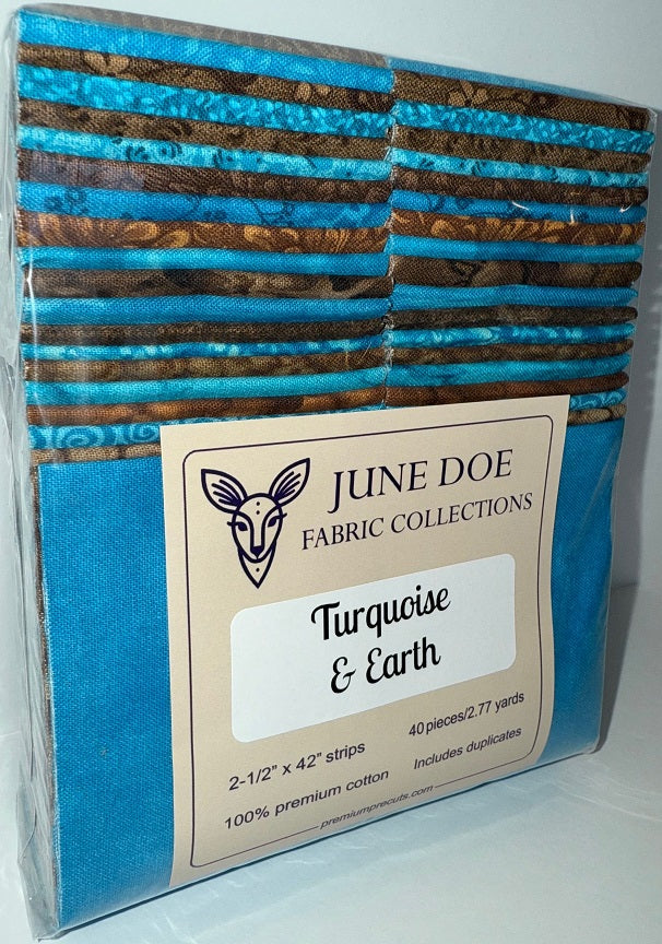 June Doe Fabric Collections - Turquoise & Earth - 40-Strip Pack