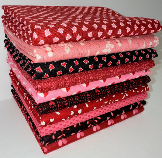 Andover "Be Mine" (Valentine/Hearts) Half-yard Bundle - 10 Fabrics, 5 Total Yards