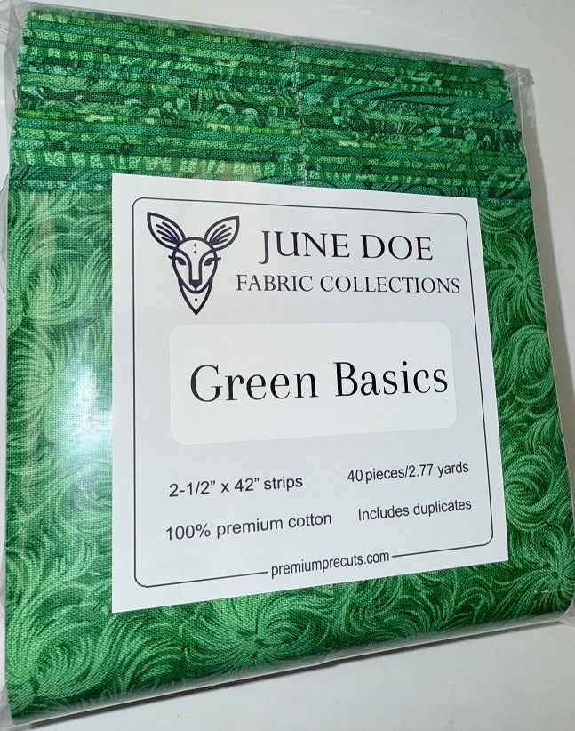 June Doe Fabric Collections - Green Basics - 40-Strip Pack
