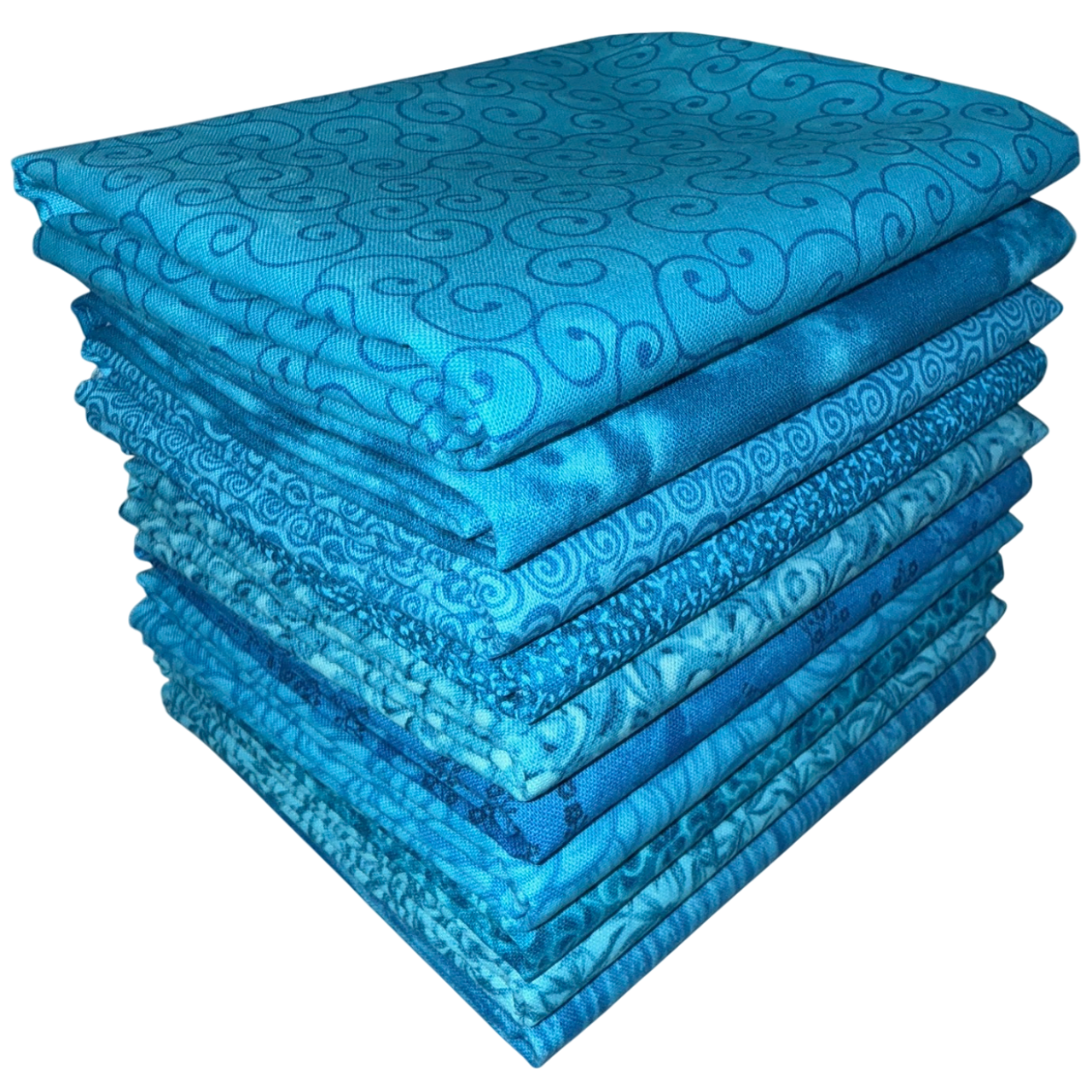 Basic Colors - Turquoise Half-yard Bundle - 10 Fabrics, 5 Total Yards