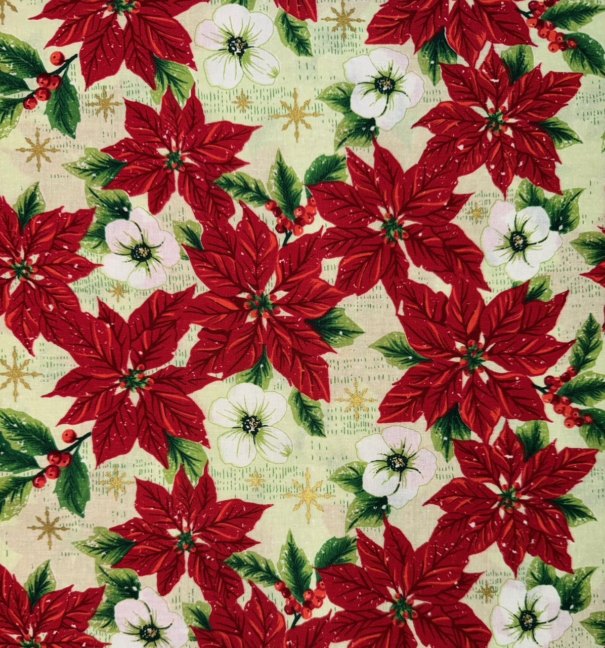 (5 yd) Choice Merry Christmas Metallics Poinsettias 49682-A01