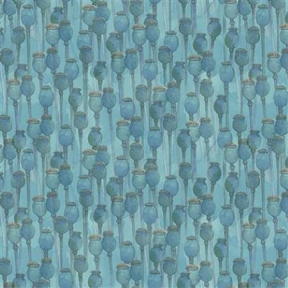 (5 yd) Clothworks Poppy Dreams 3989-103 Light Teal Poppy Buds