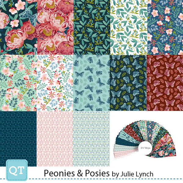 Quilting Treasures QT Fabrics - Peonies & Posies by Julie Lynch - 40 Strip Jelly Roll